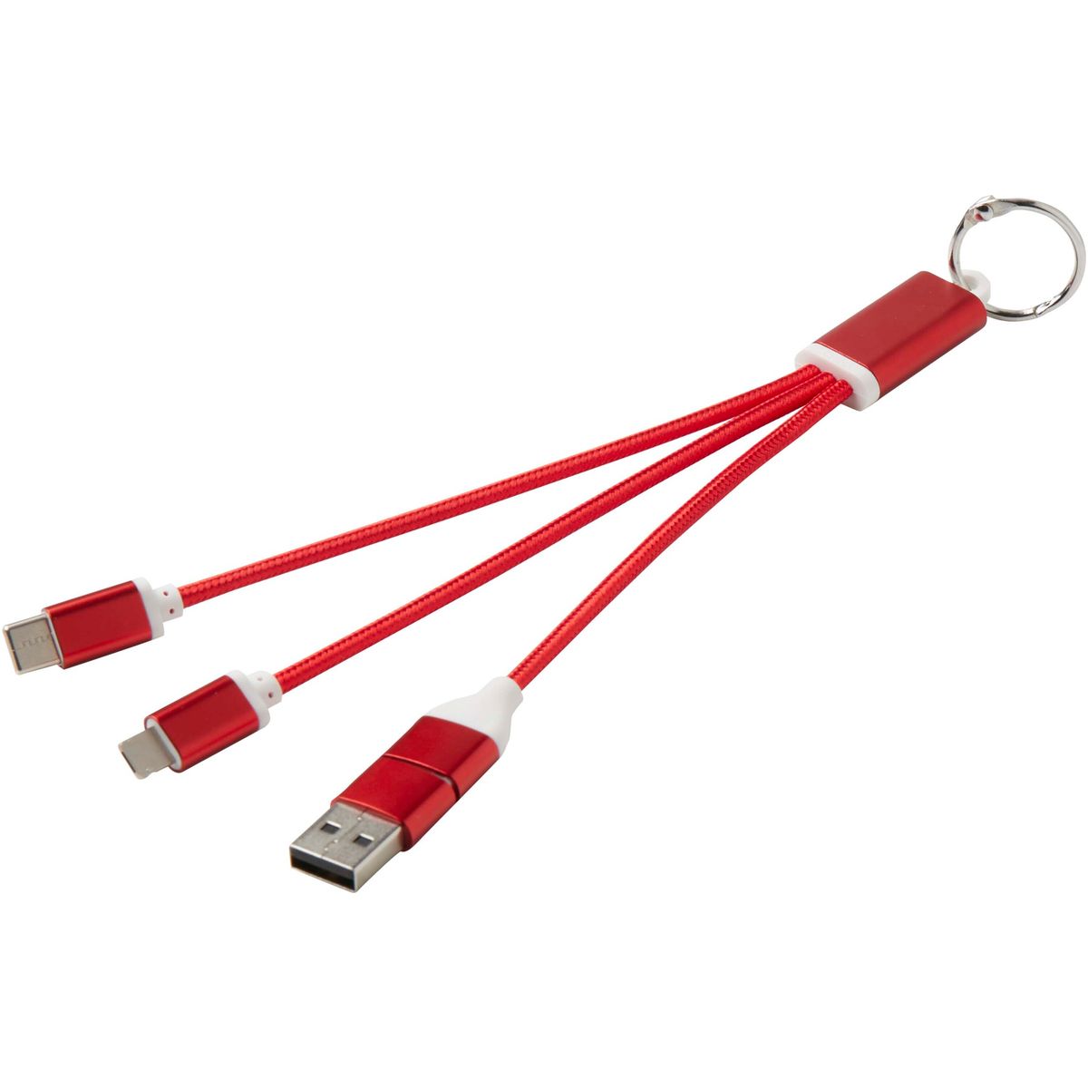 4-in-1-oplaadkabels met sleutelhanger, 10 W, van gerecycled aluminium