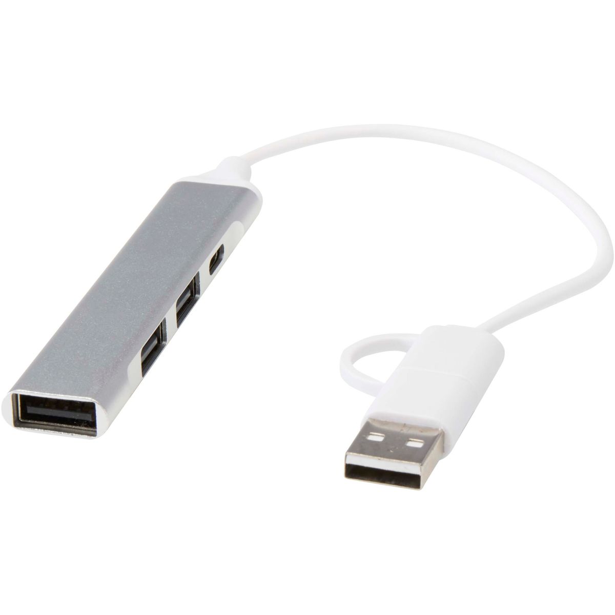 4-poorts USB-hubs met dubbele ingang van gerecycled aluminium