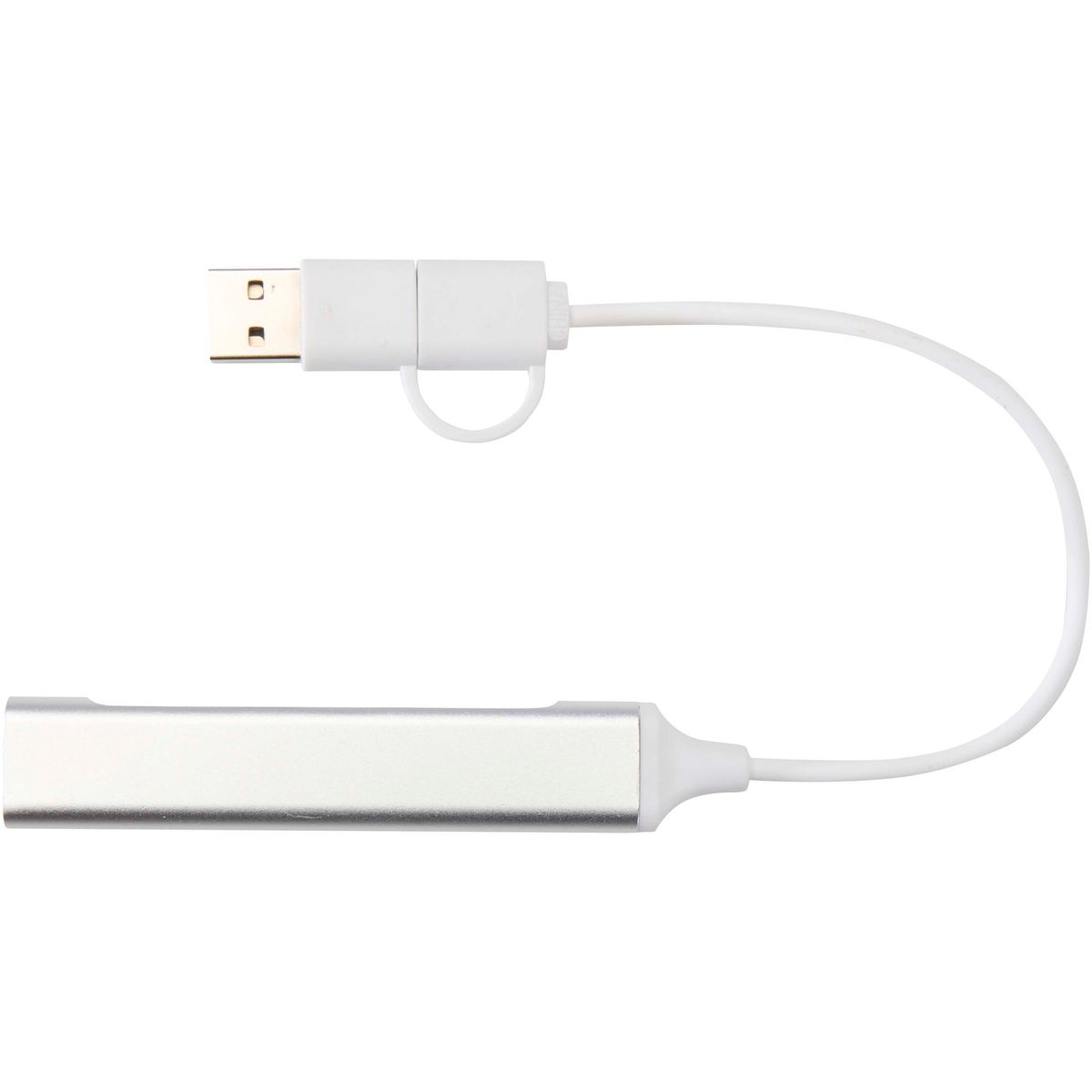 4-poorts USB-hubs met dubbele ingang van gerecycled aluminium