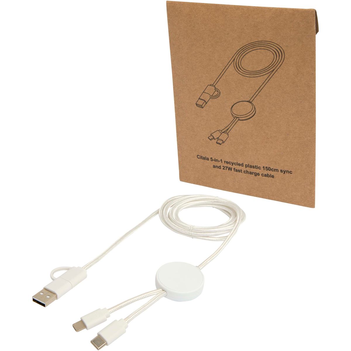 5-in-1-snellaadkabels 150 cm, 27 W, van gerecycled kunststof
