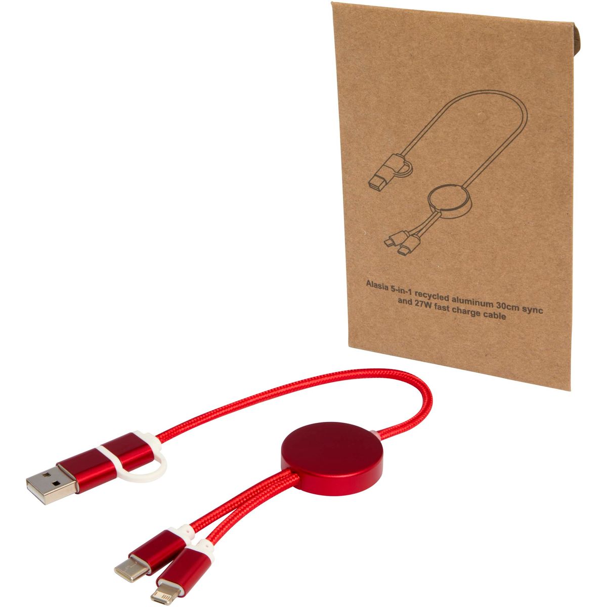 5-in-1-snellaadkabels 30 cm, 27 W, van gerecycled aluminium