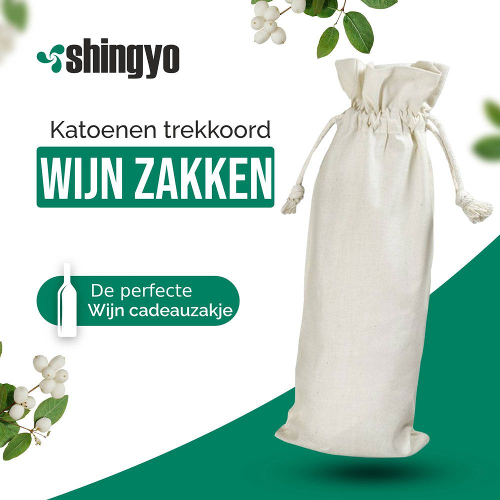50 stuks Wijnfleszak Ecologisch Katoen 15x38cm