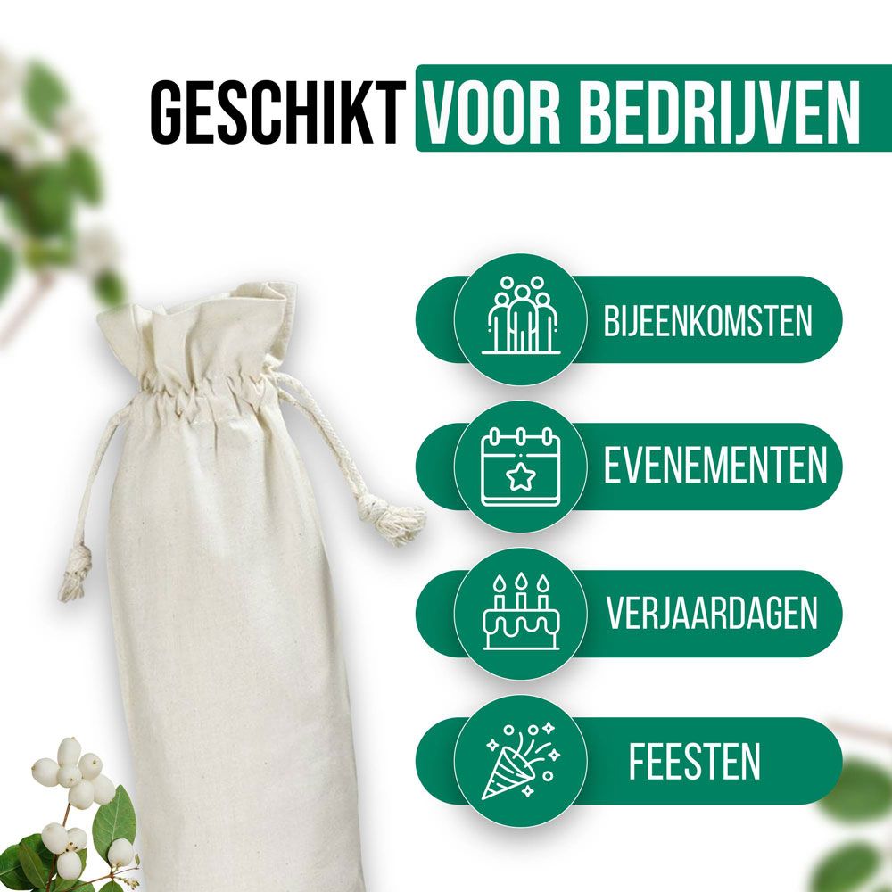 50 stuks Wijnfleszak Ecologisch Katoen 15x38cm