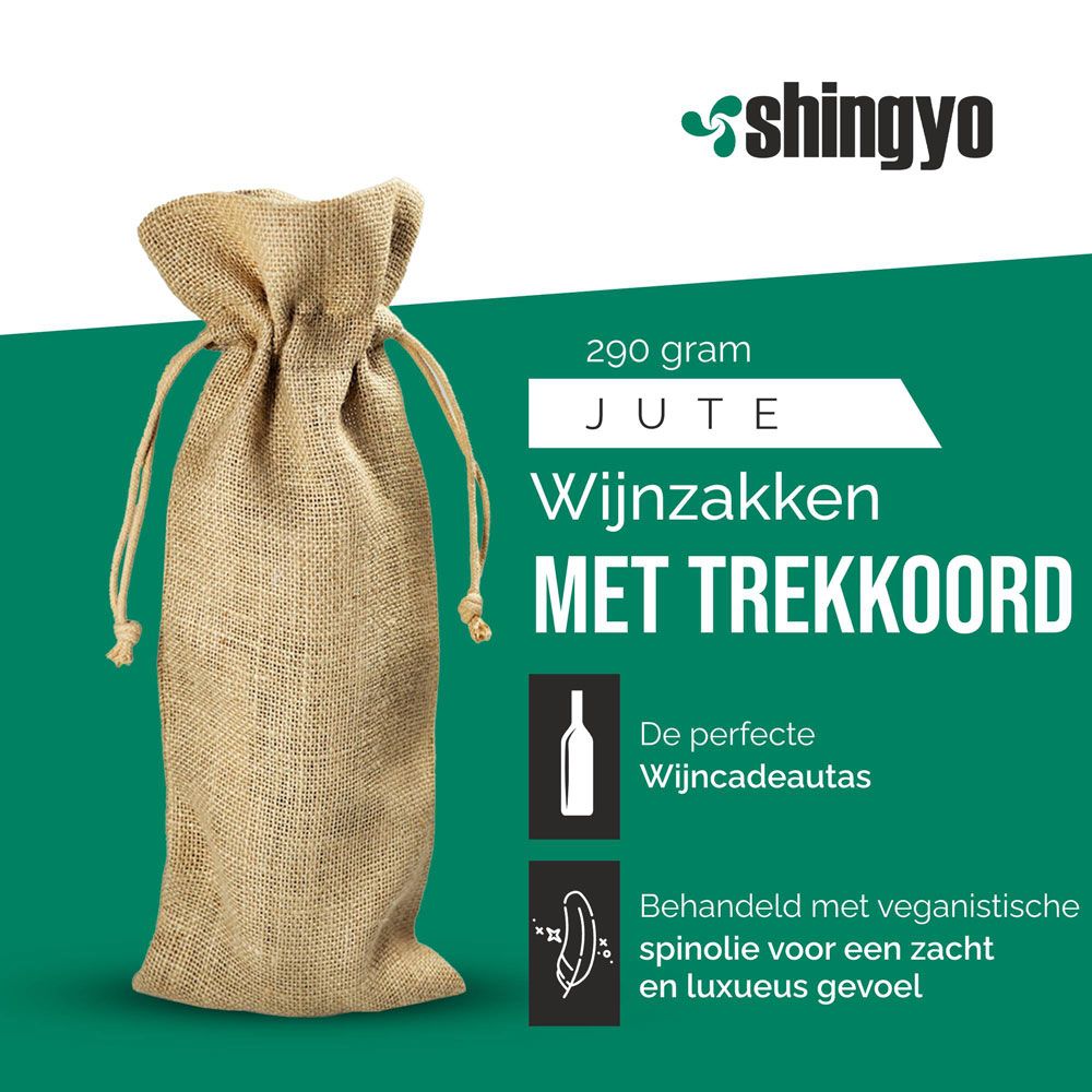 50 Stuks 290 grams Bio Jute Wijnfles Zakjes 15x38cm
