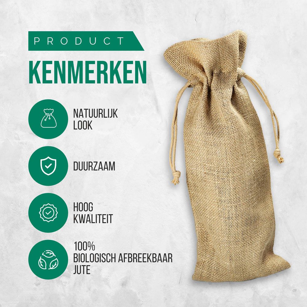 50 Stuks 290 grams Bio Jute Wijnfles Zakjes 15x38cm