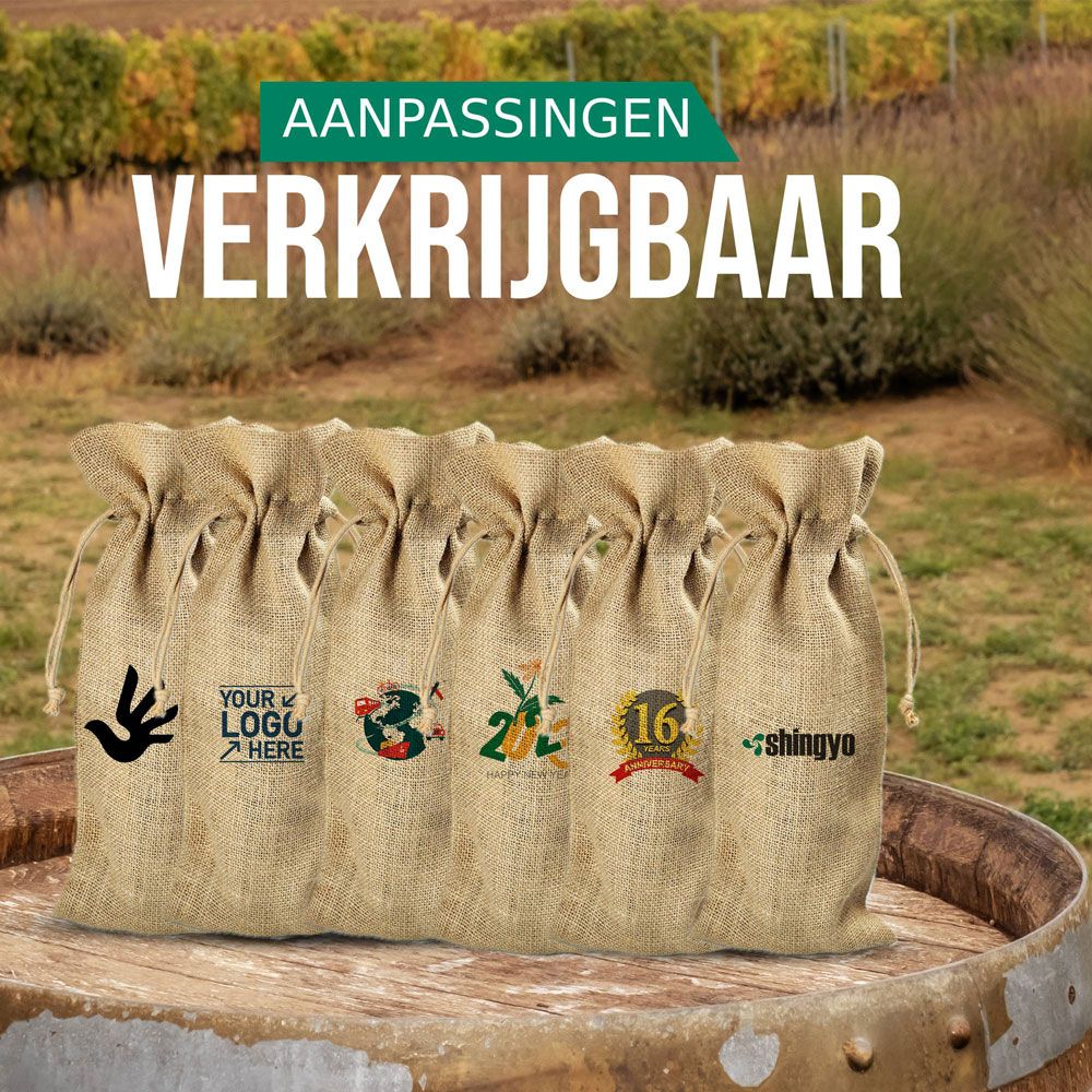50 Stuks 290 grams Bio Jute Wijnfles Zakjes 15x38cm