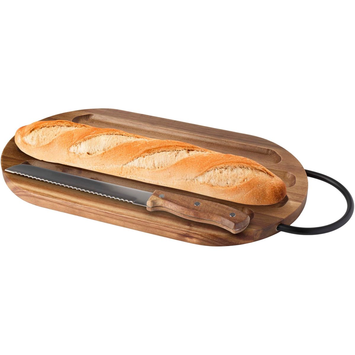 Acaciahouten snijplanken met broodmes, 35 x 20 cm