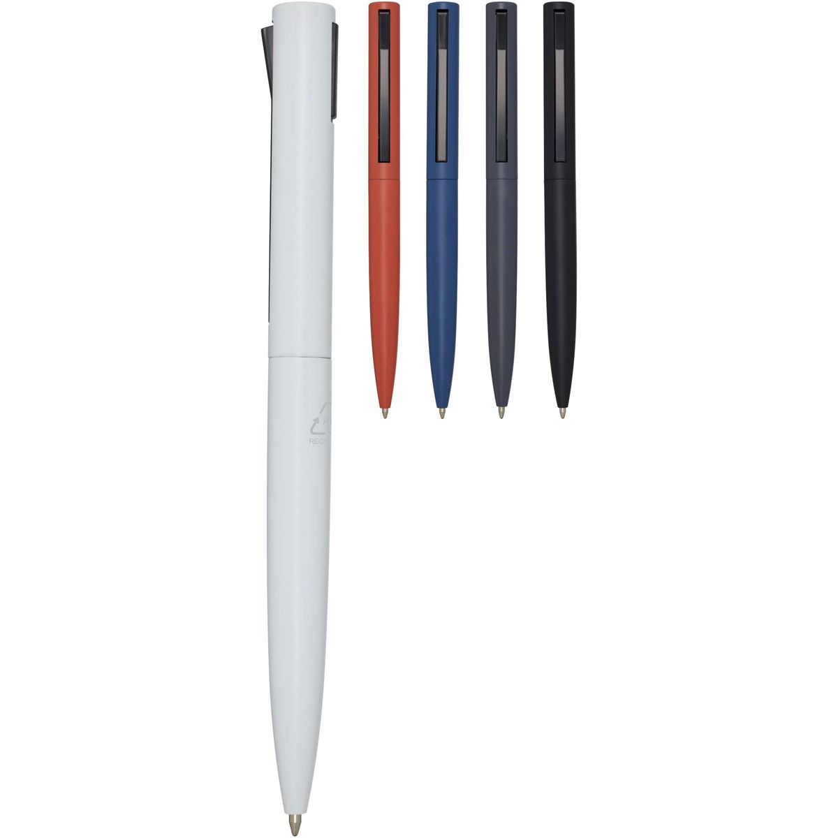 Balpennen van gerecycled aluminium met kantelbare clip, zwarte inkt