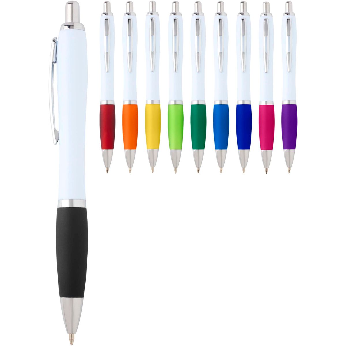 Balpennen van gerecycled kunststof met zachte grip, blauwe inkt