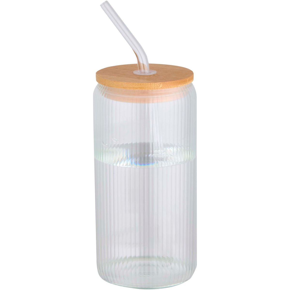 Borosilicaatglazen drinkflessen met glazen rietje en bamboe deksel
