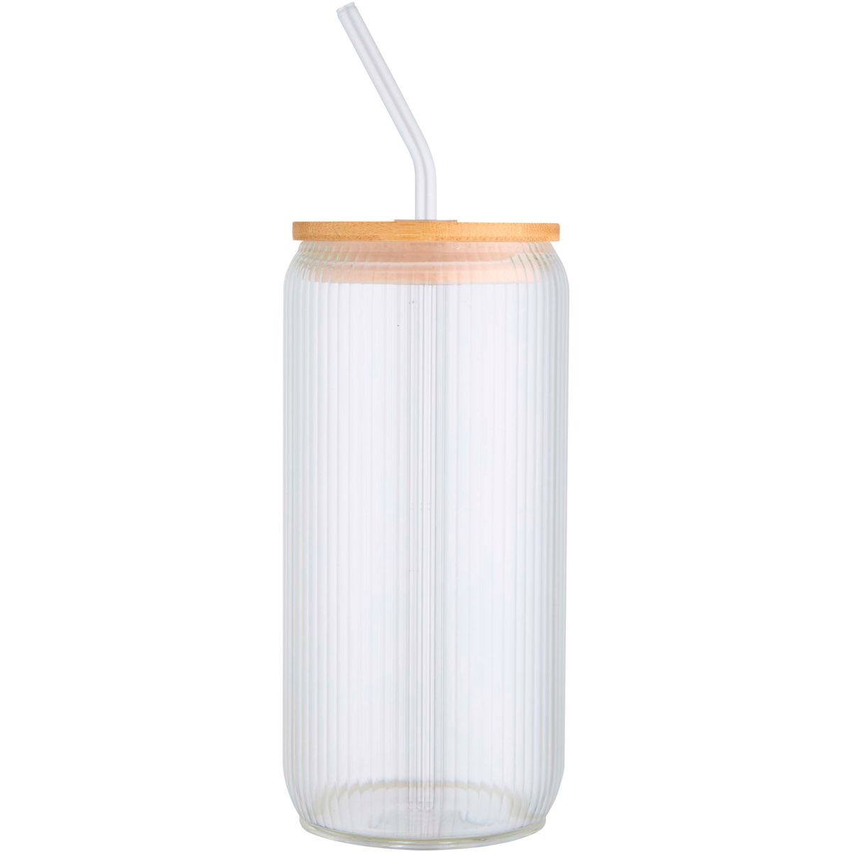Borosilicaatglazen drinkflessen met glazen rietje en bamboe deksel