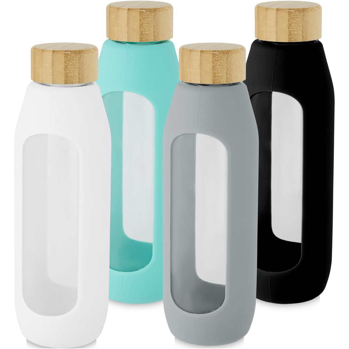 Borosilicaatglazen waterflessen 600 ml met siliconen grip