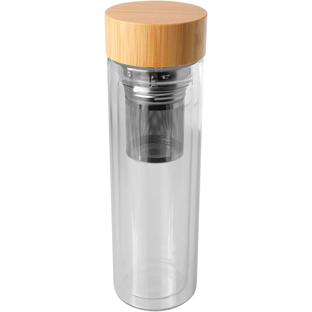 Dubbelwandige glazen infuusflessen 400 ml met bamboe deksel