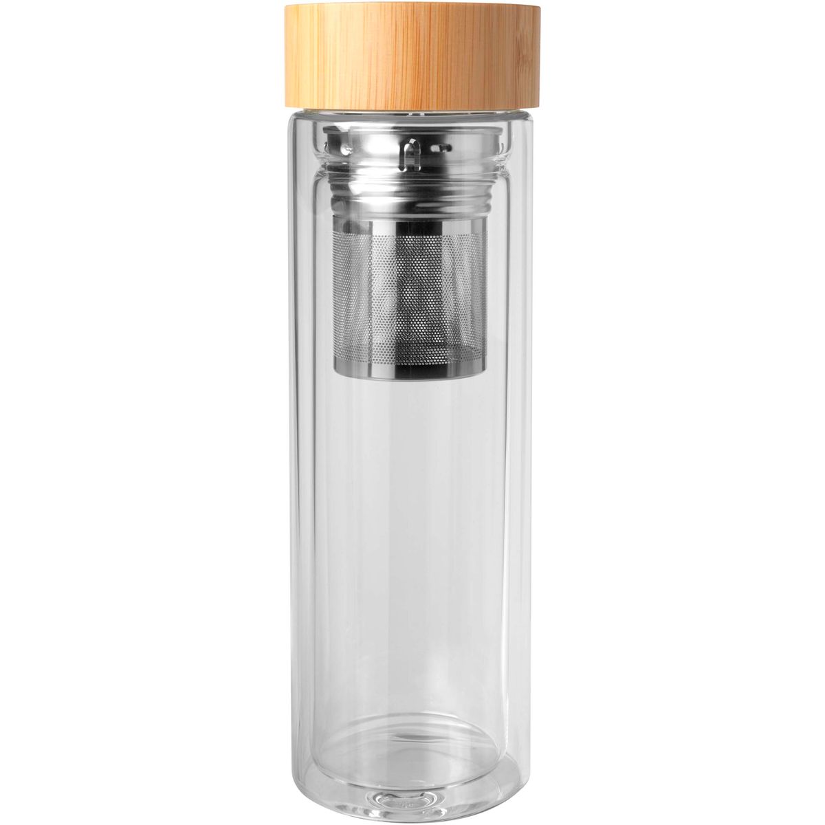 Dubbelwandige glazen infuusflessen 400 ml met bamboe deksel
