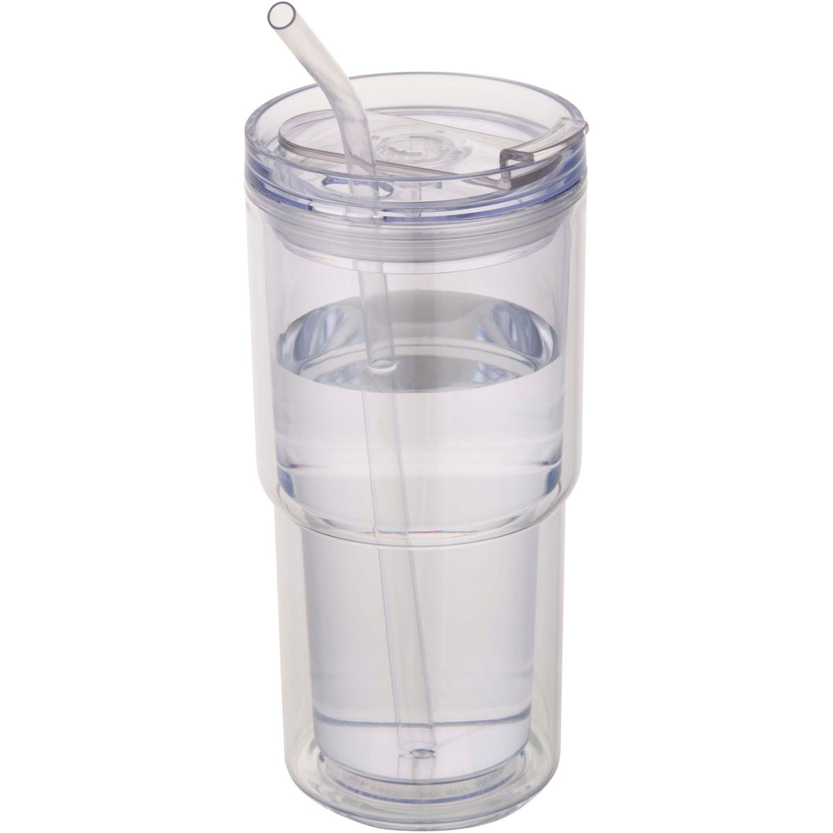 Dubbelwandige kunststof bekers 480 ml met rietje