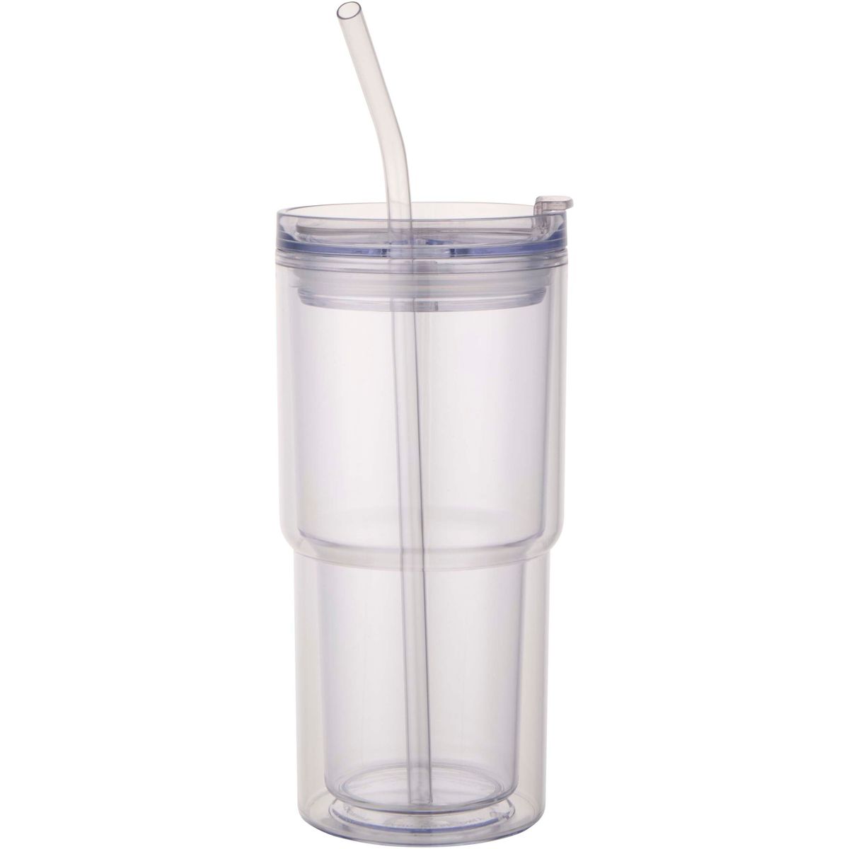 Dubbelwandige kunststof bekers 480 ml met rietje