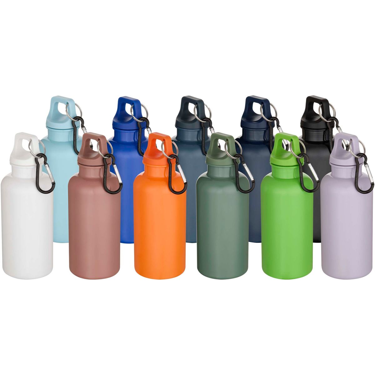 Effen gerecyclede PET-waterflessen 400 ml met karabijnhaak