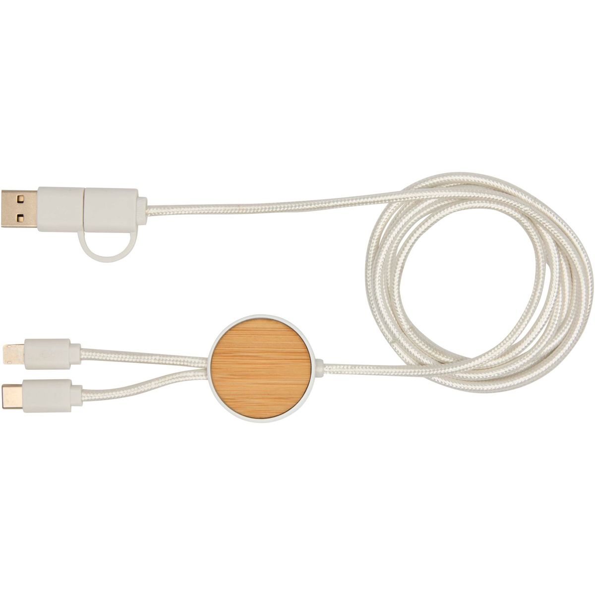 Gerecyclede 5-in-1-snellaadkabels 150 cm, 27 W, met bamboedetails