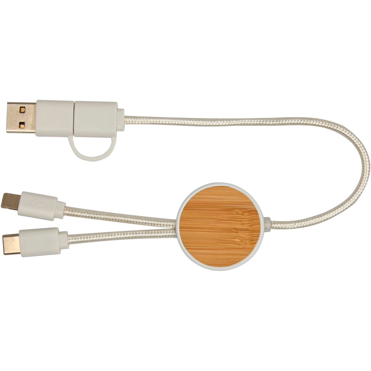 Gerecyclede 5-in-1-snellaadkabels 30 cm, 27 W, met bamboedetails
