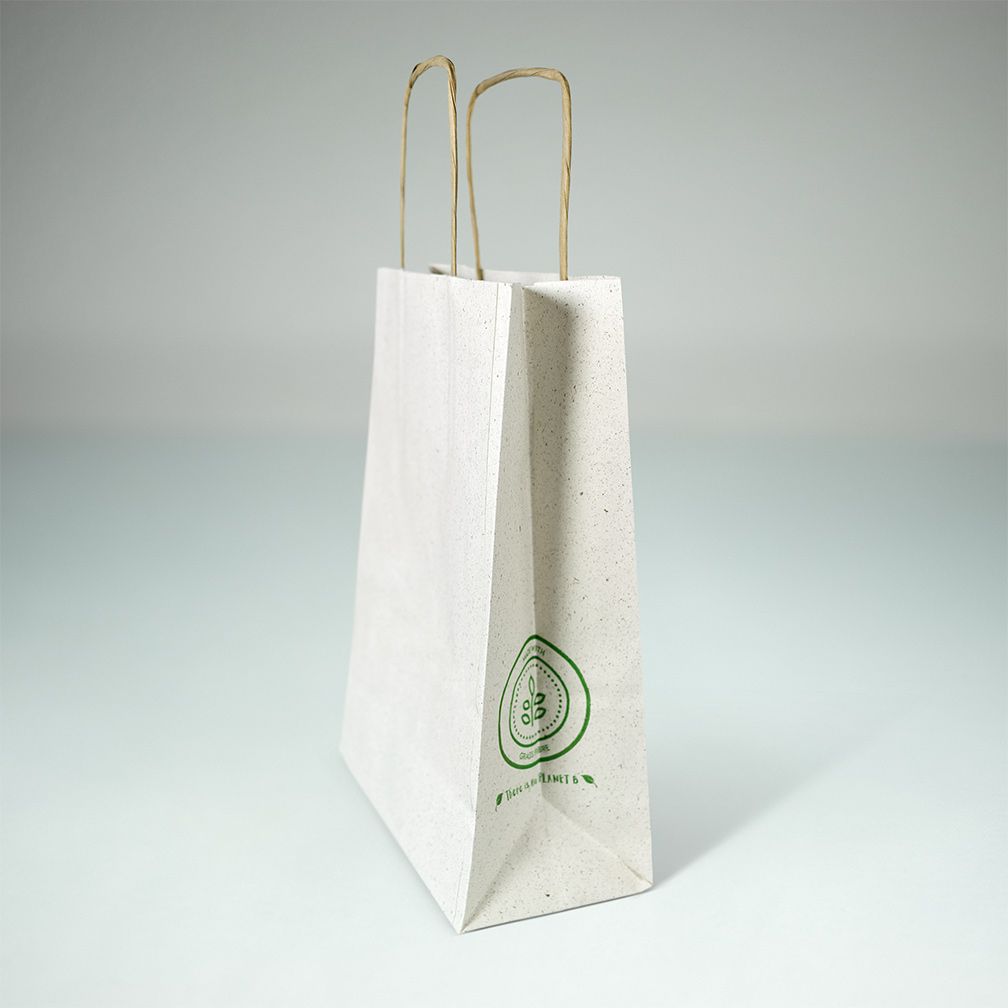 Gerecyclede Gras Papieren Tassen met gedraaid koord Lage Co2 impact 18x8x22cm
