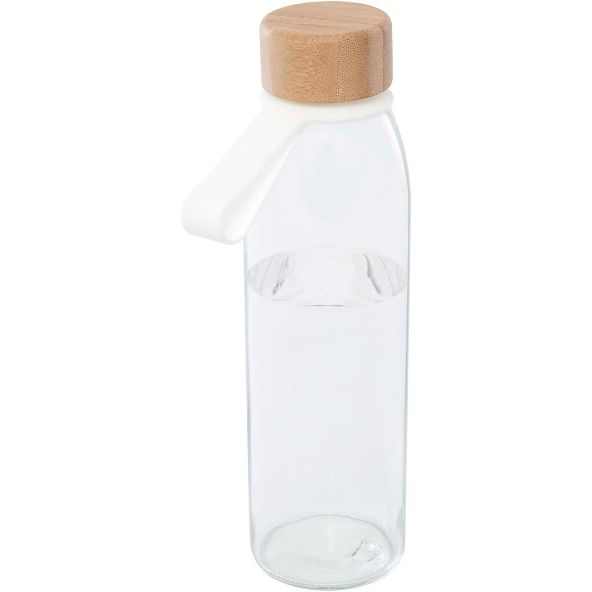 Glazen waterflessen 500 ml met siliconen handgreep en bamboe deksel