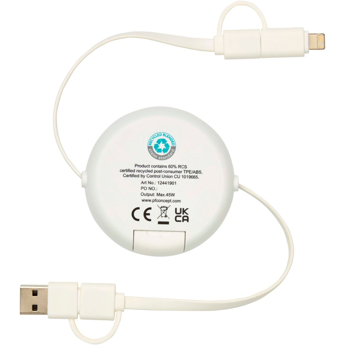 Intrekbare 5-in-1-snellaadkabels 100 cm, 45 W, met bamboedetails