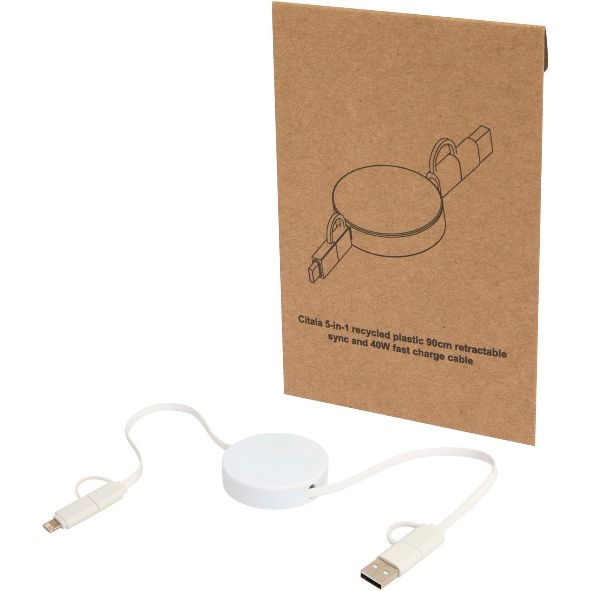 Intrekbare gerecyclede 5-in-1-snellaadkabels 90 cm, 40 W