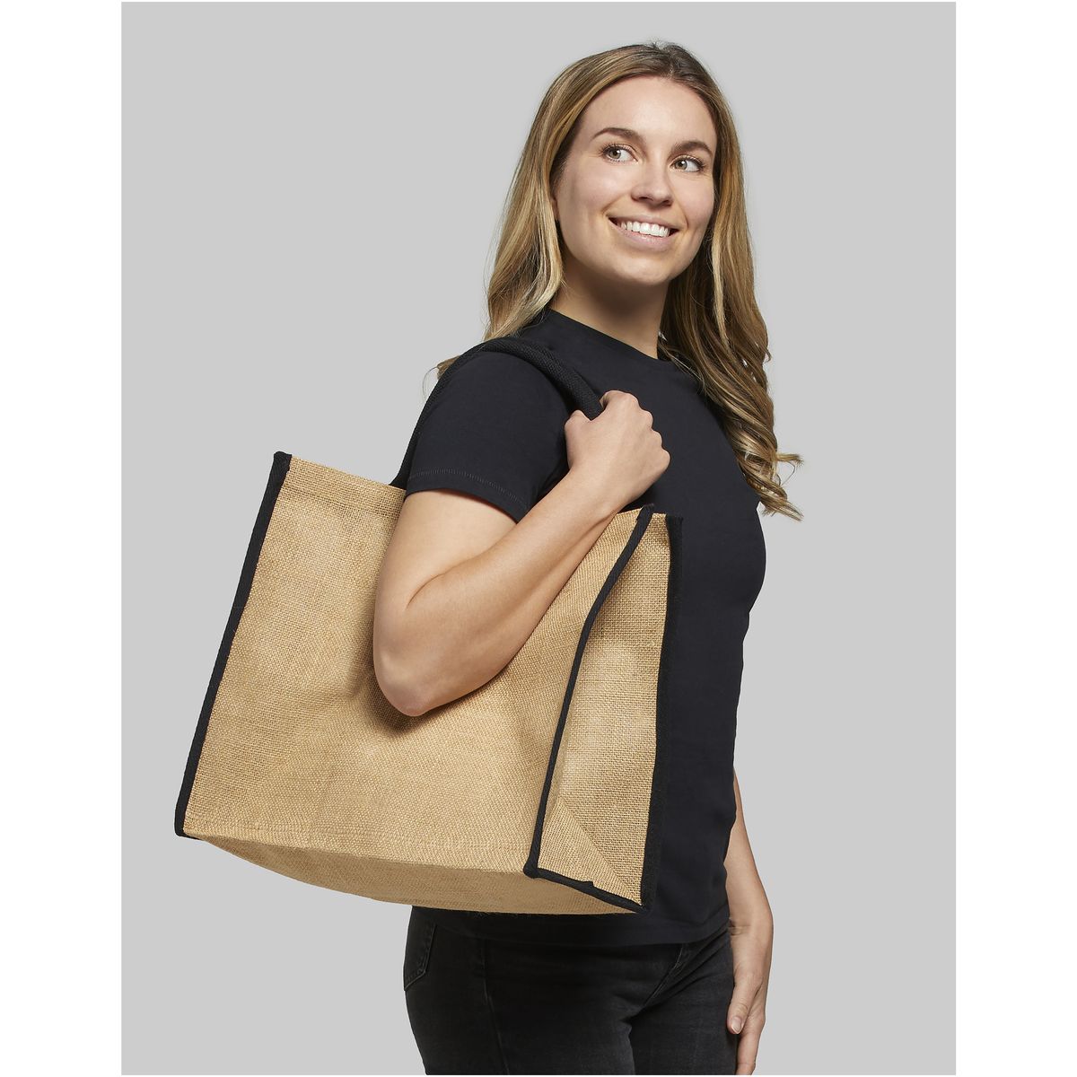 Jute draagtassen met gekleurde accenten, 25 liter