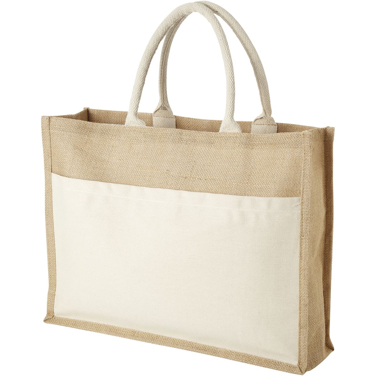 Jute draagtassen met katoenen voorvak, 18 liter