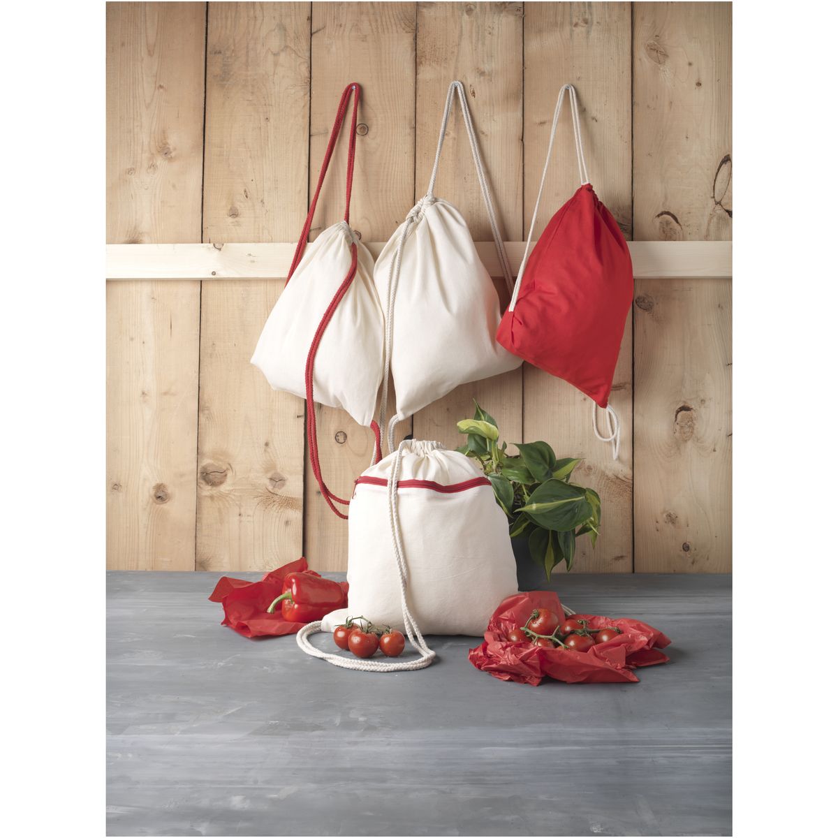 Katoenen rugzakken met trekkoord, 140 g/m², 5 liter