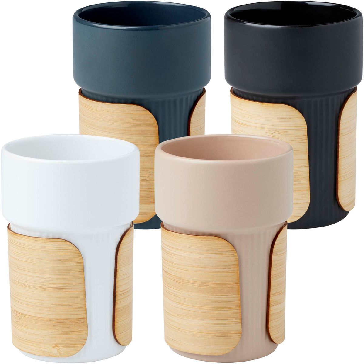 Keramische bekers 340 ml met verwijderbare bamboe hoes