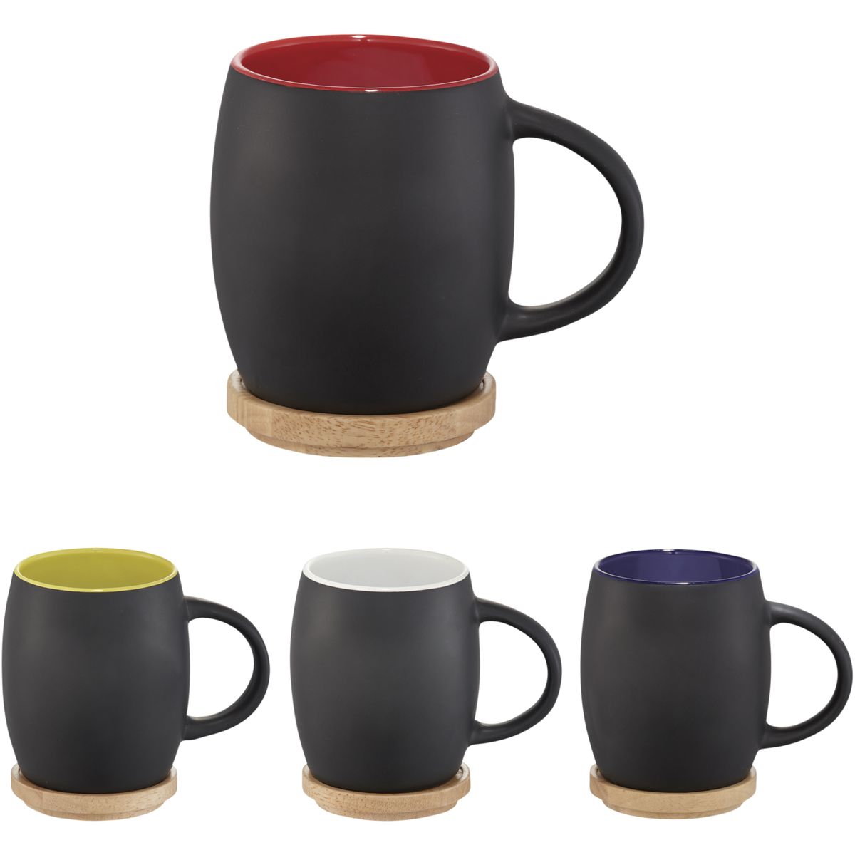 Keramische mokken 400 ml met houten onderzetter
