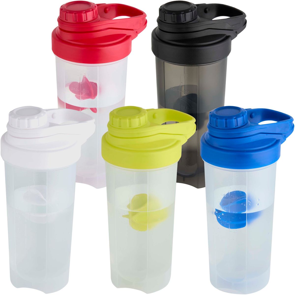 Kunststof sportflessen 700 ml met shakerbal