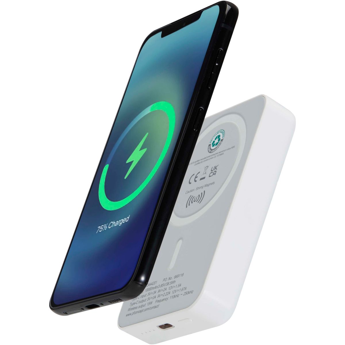 Magnetische draadloze powerbanks 10.000 mAh van gerecycled kunststof