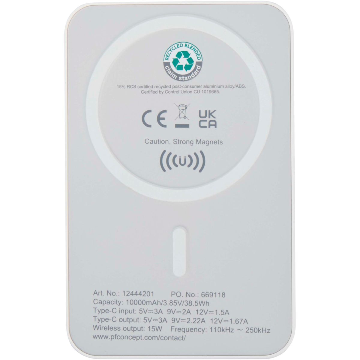 Magnetische draadloze powerbanks 10.000 mAh van gerecycled kunststof