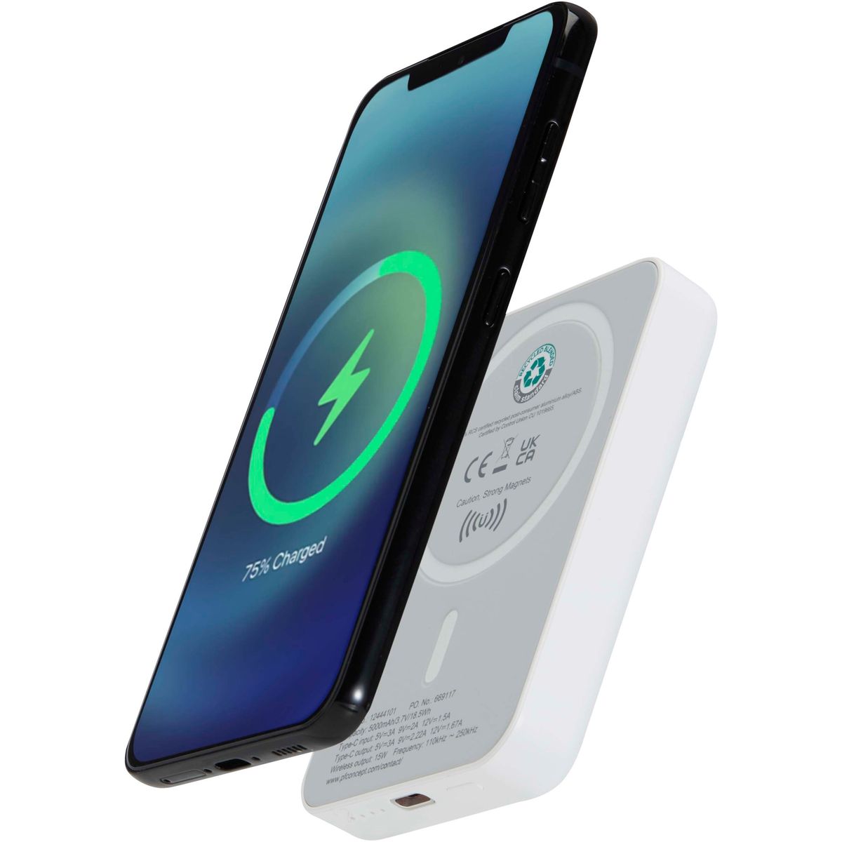 Magnetische draadloze powerbanks 5000 mAh van gerecycled kunststof