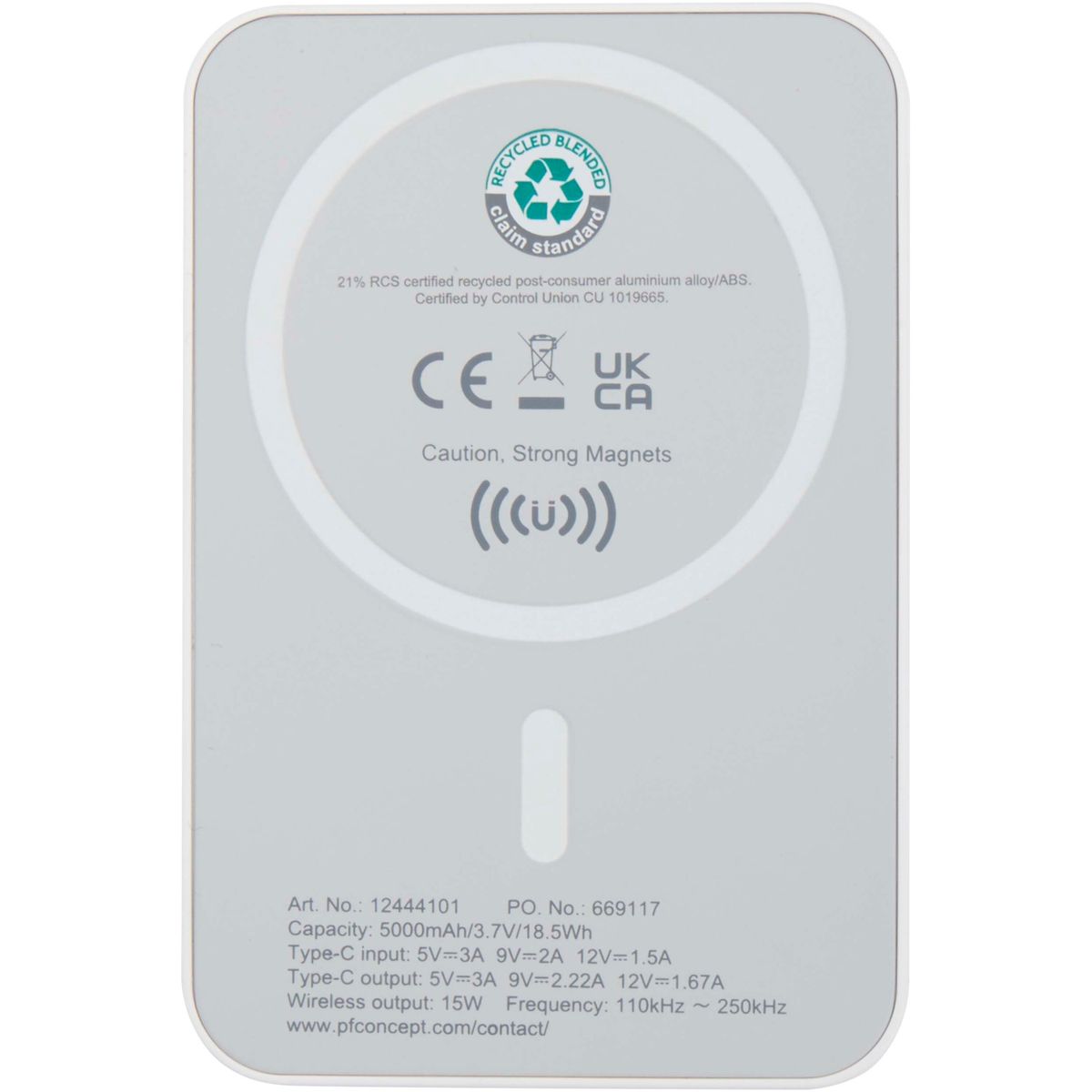 Magnetische draadloze powerbanks 5000 mAh van gerecycled kunststof
