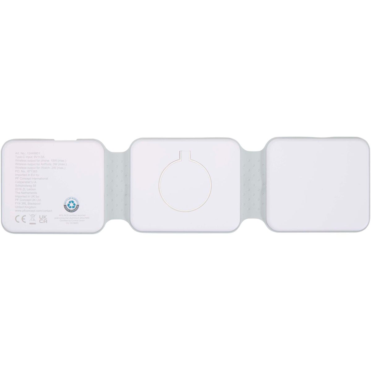 Opvouwbare draadloze 3-in-1-opladers 15 W van gerecycled kunststof
