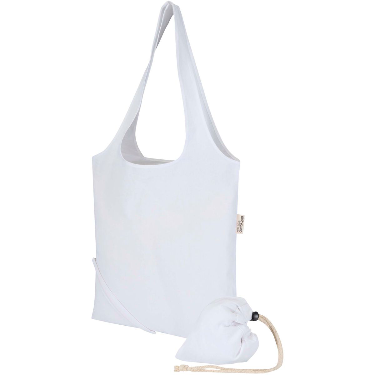 Opvouwbare gerecyclede draagtassen met trekkoord, 140 g/m², 7 liter