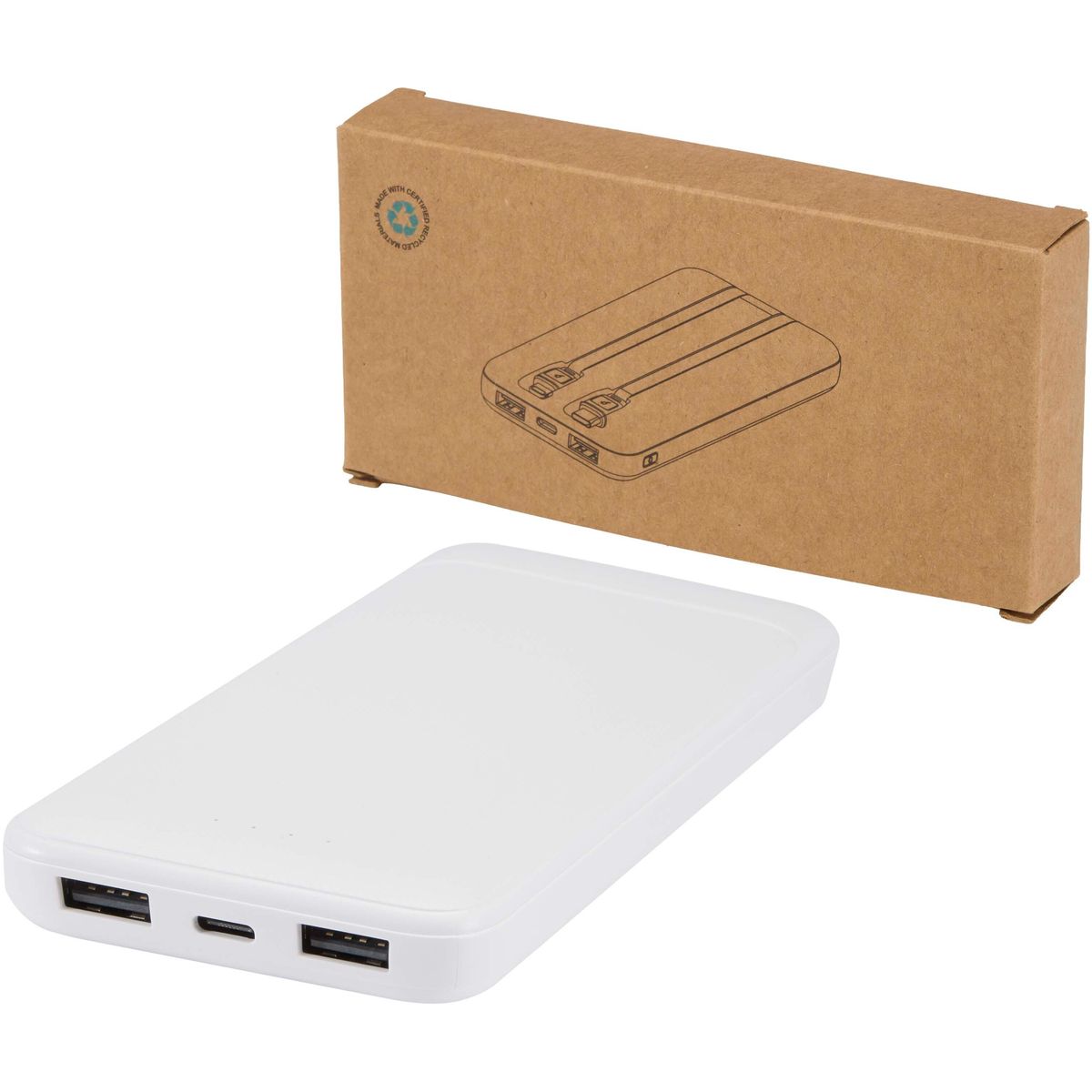 Powerbanks 10.000 mAh, 10 W, met 2 ingebouwde kabels