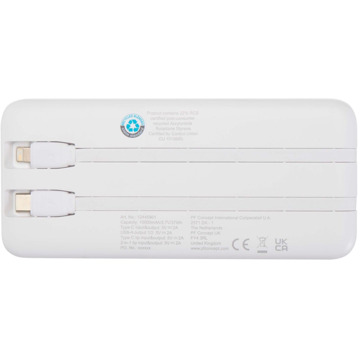 Powerbanks 10.000 mAh, 10 W, met 2 ingebouwde kabels