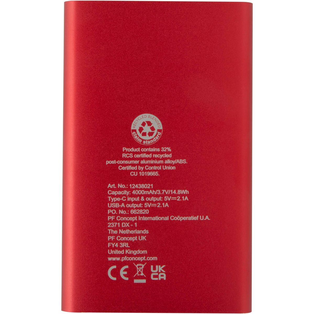 Powerbanks 4000 mAh van deels gerecycled aluminium