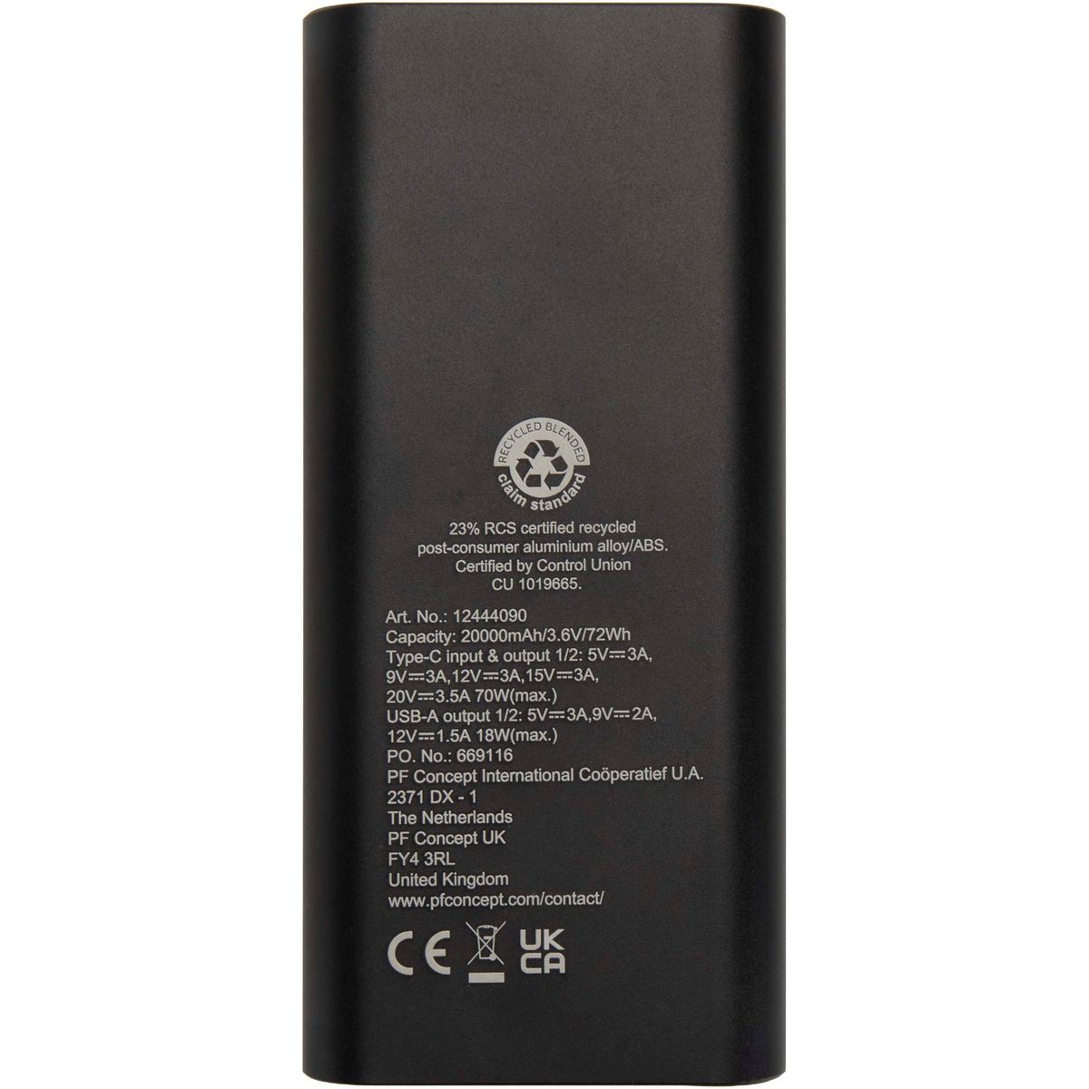 Powerbanks voor laptops 20.000 mAh, 70 W, van gerecycled aluminium