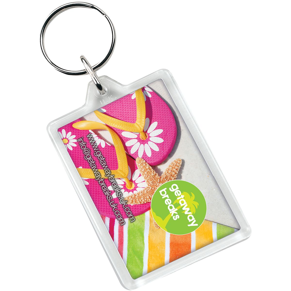 Rechthoekige transparante sleutelhangers met inzetstuk 5 x 3,5 cm