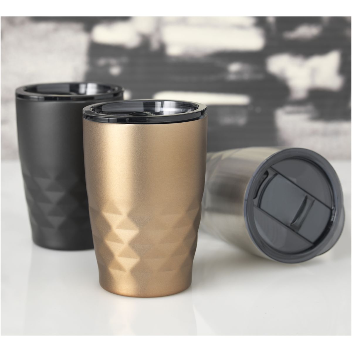 RVS-thermosbekers 350 ml met koper-vacuümisolatie en schuifdeksel