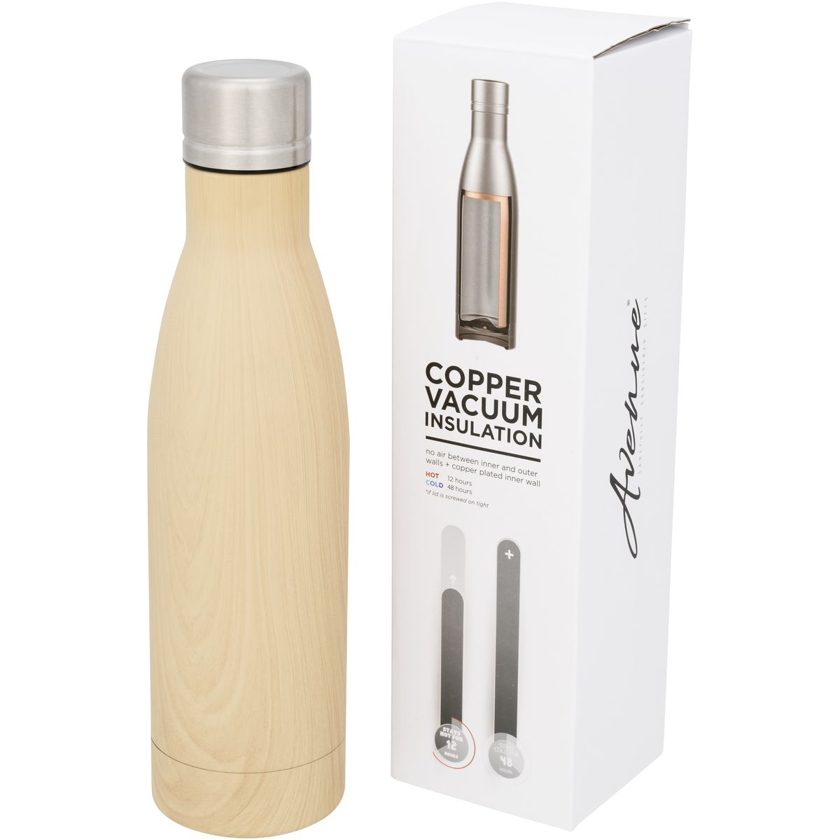 RVS-thermosflessen 500 ml met koper-vacuümisolatie en houtlook