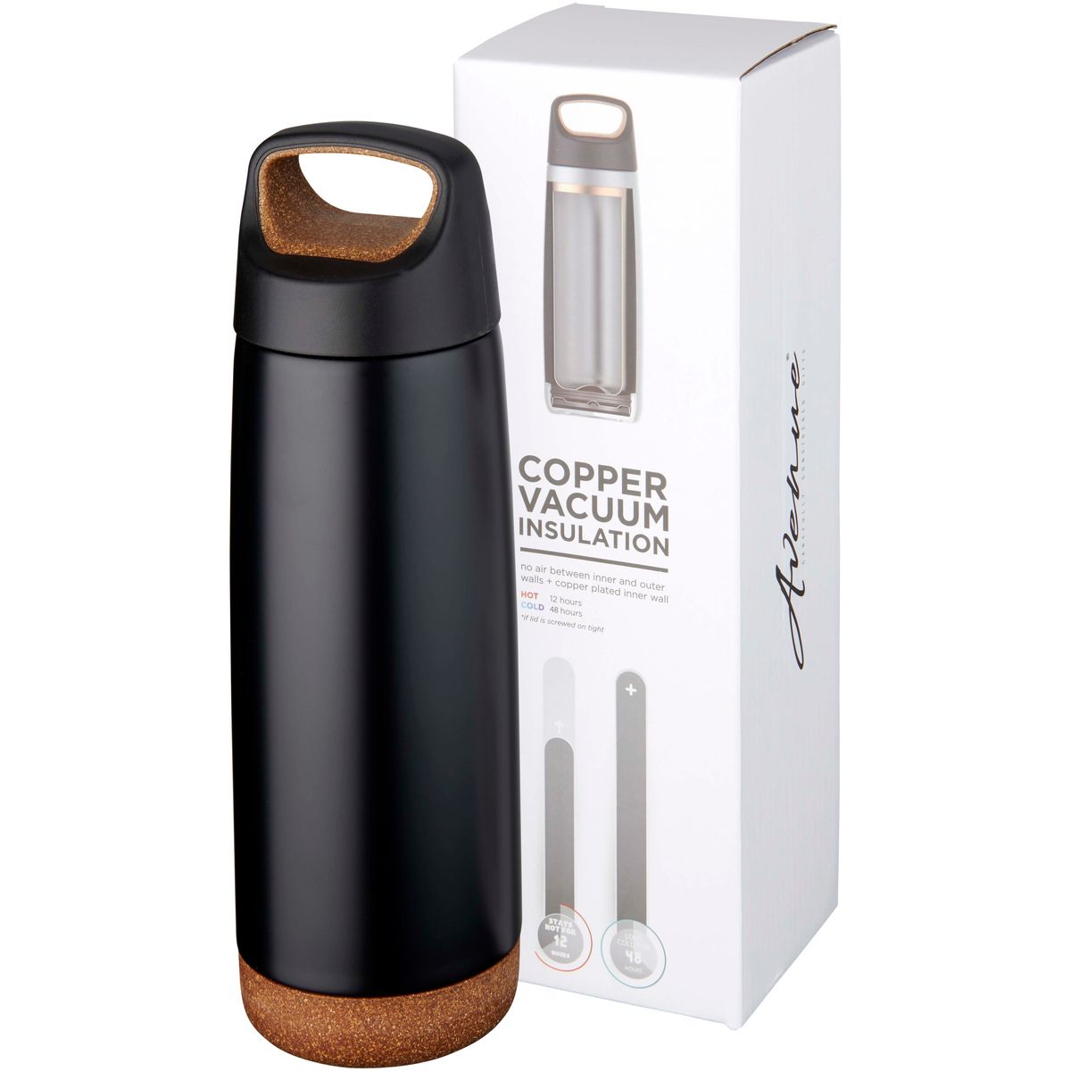 RVS-thermosflessen 600 ml met koper-vacuümisolatie en kurkdetails