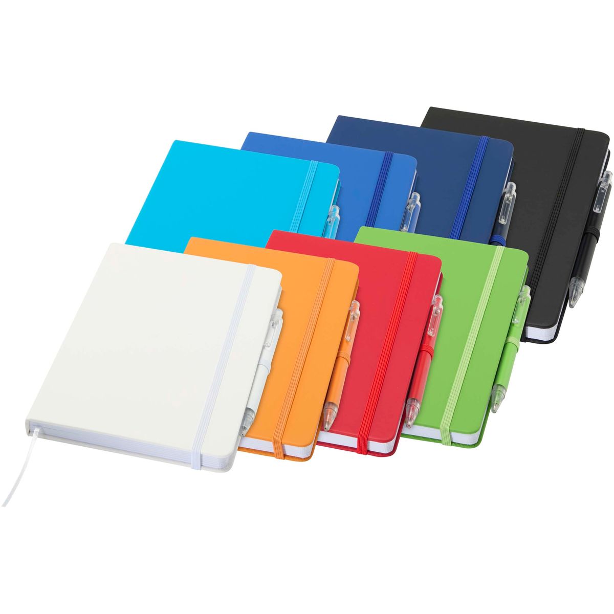Sets met A5-notitieboek en balpen van gerecycled aluminium