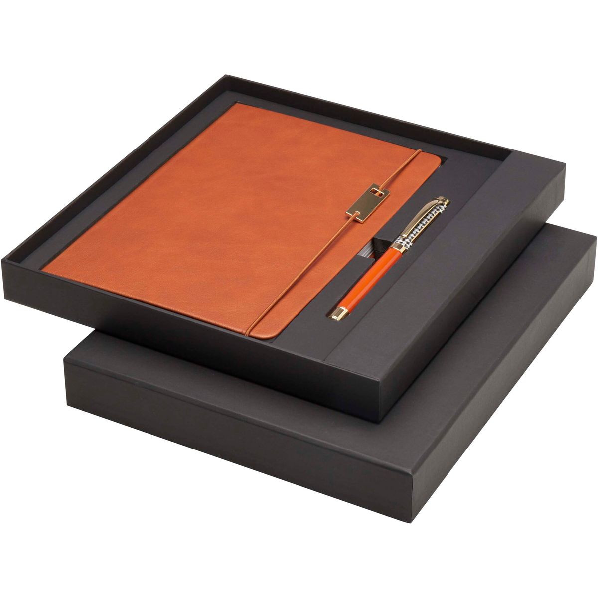 Sets met A5-notitieboek en rollerbalpen in gerecyclede geschenkdoos