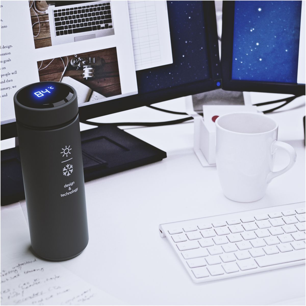 Slimme geïsoleerde RVS-flessen 450 ml met temperatuursensor